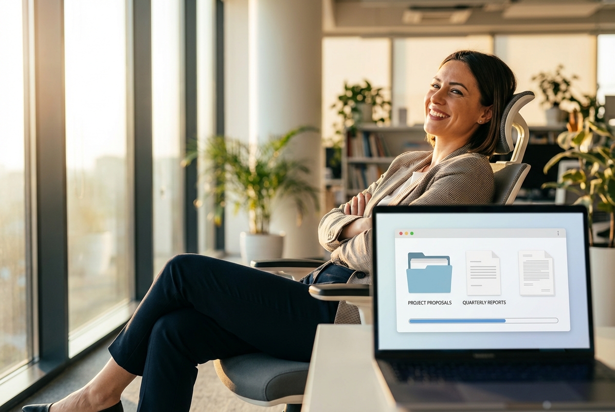 Relaxed professional while Claude processes documents