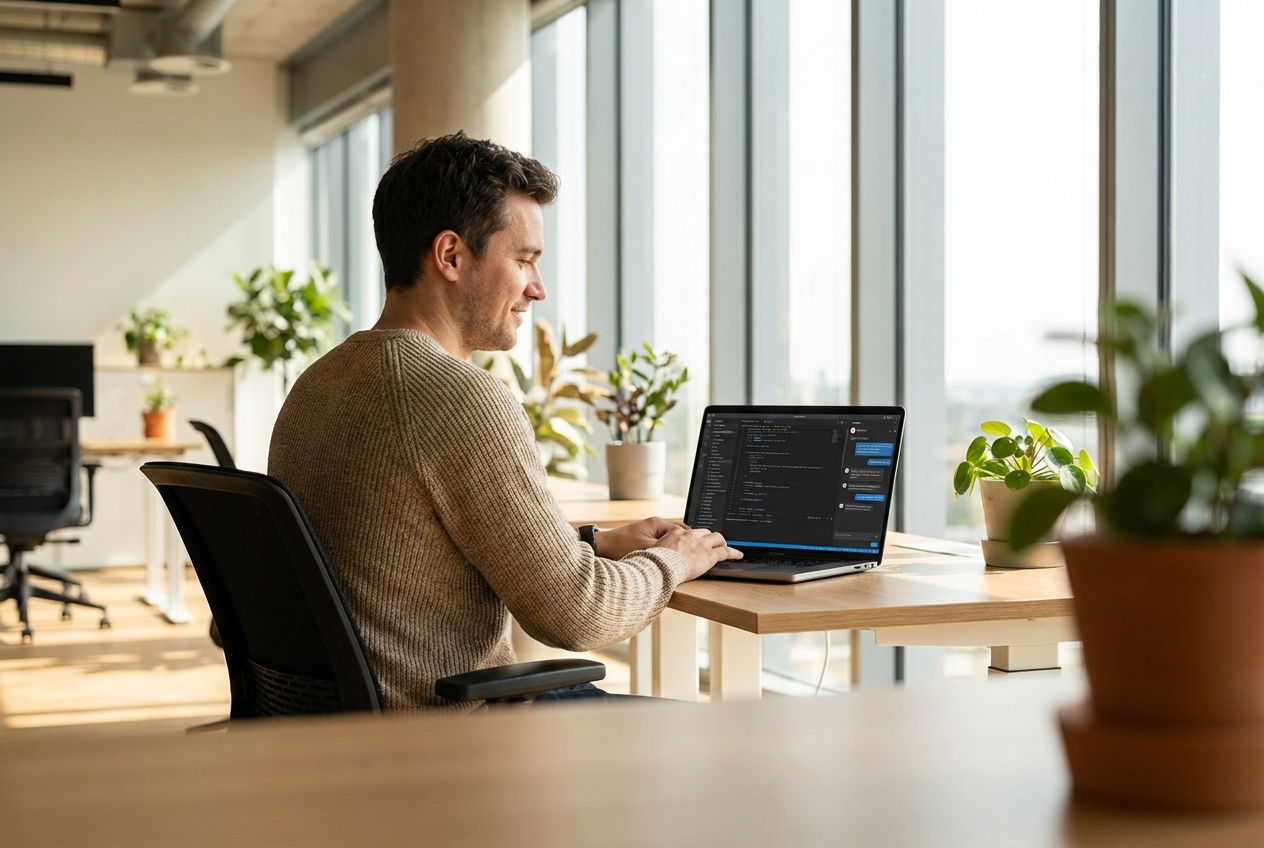 Person working with Claude in a modern office